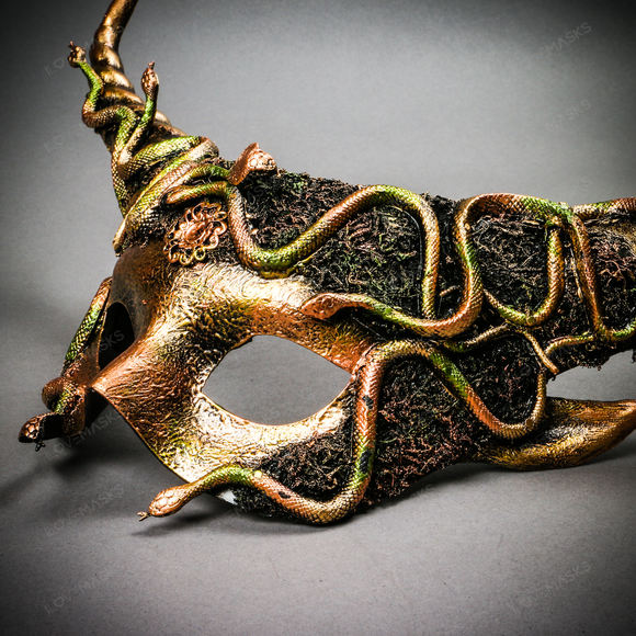 Krampus Horn Woodland Medusa Snake Animal Devil Masquerade Mask - Gold - Picture 6 of 10